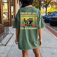 Retro First Of All I'm A Delight Angry Raccoon Animal Women's Oversized Comfort T-Shirt Back Print Moss