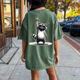 Retro Raccoon Rock T-Shirt | Women's Oversized Comfort | Back Print Moss