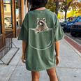 Women's Oversized Raccoon Pocket T-Shirt - Cozy Back Print Tee Moss