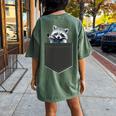 Women's Oversized T-Shirt - Cute Back Print Raccoon Theme Moss