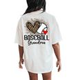 Baseball Grandma Leopard Heart Proud Baseball Grandma Women's Oversized Comfort T-Shirt Back Print Ivory