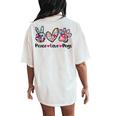 Peace Love Dogs Floral Dog Paw Dog Mom Cute Mother's Day Women's Oversized Comfort T-Shirt Back Print Ivory