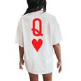Queen Of Hearts King Of Heart Couple Matching Letter Q Women's Oversized Comfort T-Shirt Back Print Ivory