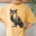 Owl Hunting Hiking Outdoor Camping Forest Owl Women's Oversized Comfort T-Shirt Back Print Mustard