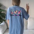 Peace Love Dogs Floral Dog Paw Dog Mom Cute Mother's Day Women's Oversized Comfort T-Shirt Back Print Blue Jean