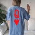 Queen Of Hearts King Of Heart Couple Matching Letter Q Women's Oversized Comfort T-Shirt Back Print Blue Jean