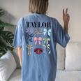 Retro Coquette Taylor First Name Personalized Birthday Girl Women's Oversized Comfort T-Shirt Back Print Blue Jean