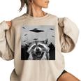 Alien UFO Raccoon Sweatshirt - Fun for Men, Women, Kids Sand