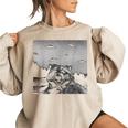 Alien UFO Raccoon Women's Oversized Sweatshirt Sand