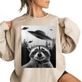 Alien UFO Raccoon Women's Oversized Sweatshirt Sand