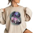 Ferret Women's Oversized Sweatshirt - Whimsical Moon Howling Theme Sand