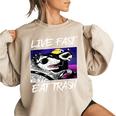 Live Fast Eat Trash Women's Sweatshirt - Oversized Street Cats & Raccoons Sand
