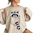 Raccoon Cartoon Animal Pocket Sweatshirt - Women's Modern Casual Sand