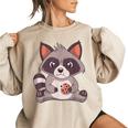 Raccoon Raccoon With Cookie -Adults Small Women's Oversized Sweatshirt Sand