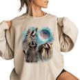 Raccoon Moon Howl Sweatshirt - Women's Oversized Cozy Design Sand