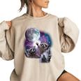 Raccoon Oversized Sweatshirt - Cosmic Moon Theme for Women Sand