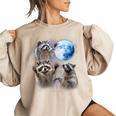 Raccoon Oversized Sweatshirt - Whimsical Moon Howl Design for Women Sand