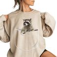 Raccoon Pocket Women's Oversized Sweatshirt - Cozy Unisex Style Sand