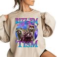 Rizz Em With The Tism Retro Raccoon Meme Women's Oversized Sweatshirt Sand