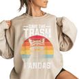 Save The Trash Pandas Raccoon Sweatshirt - Women's Vintage Retro Style Sand