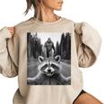 Scared Raccoon Selfie With Sasquatch Bigfoot Raccoon Women's Oversized Sweatshirt Sand