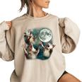 Three Possum Moon 3 Opossum Weird Cursed Meme Women's Oversized Sweatshirt Sand