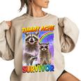 Tummy Ache Survivor Sweatshirt - Playful Women's Oversized Raccoon Sand