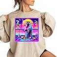 Vaporwave Raccoon Women's Oversized Sweatshirt - Retro Aesthetic Sand