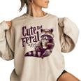 Vintage Coffee Raccoon Women's Oversized Sweatshirt | Cute & Cozy Sand