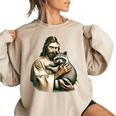 Vintage Jesus and Raccoon Women's Oversized Sweatshirt Sand