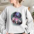 Ferret Women's Oversized Sweatshirt - Whimsical Moon Howling Theme Sport Grey
