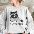 A Little Feral Raccoon With Moon Animal Raccoon Trash Panda Women's Oversized Sweatshirt Sport Grey