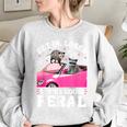 Get In Loser We’Re Going Feral Raccoon Opossum Meme Women's Oversized Sweatshirt Sport Grey