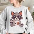 Raccoon Raccoon With Cookie -Adults Small Women's Oversized Sweatshirt Sport Grey