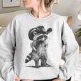 Raccoon Cowboy Graphic Sweatshirt | Unisex Oversized Meme Wear Sport Grey