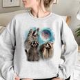 Raccoon Moon Howl Sweatshirt - Women's Oversized Cozy Design Sport Grey
