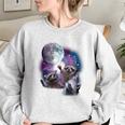 Raccoon Oversized Sweatshirt - Cosmic Moon Theme for Women Sport Grey