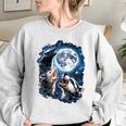 Three Opossum Raccoon Skunk Moon Howling Animal Meme Women's Oversized Sweatshirt Sport Grey