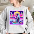Vaporwave Raccoon Women's Oversized Sweatshirt - Retro Aesthetic Sport Grey