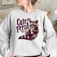 Vintage Coffee Raccoon Women's Oversized Sweatshirt | Cute & Cozy Sport Grey
