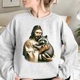 Vintage Jesus and Raccoon Women's Oversized Sweatshirt Sport Grey