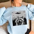 Alien UFO Raccoon Sweatshirt - Fun for Men, Women, Kids Light Blue
