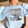 Alien UFO Raccoon Women's Oversized Sweatshirt Light Blue