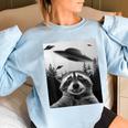 Alien UFO Raccoon Women's Oversized Sweatshirt Light Blue