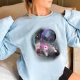 Ferret Women's Oversized Sweatshirt - Whimsical Moon Howling Theme Light Blue