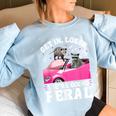 Get In Loser We’Re Going Feral Raccoon Opossum Meme Women's Oversized Sweatshirt Light Blue
