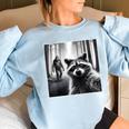 Raccoon & Bigfoot Sweatshirt - Quirky Women's Oversized Hoodie Light Blue