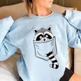 Raccoon Cartoon Animal Pocket Sweatshirt - Women's Modern Casual Light Blue