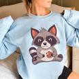 Raccoon Raccoon With Cookie -Adults Small Women's Oversized Sweatshirt Light Blue