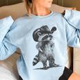 Raccoon Cowboy Graphic Sweatshirt | Unisex Oversized Meme Wear Light Blue